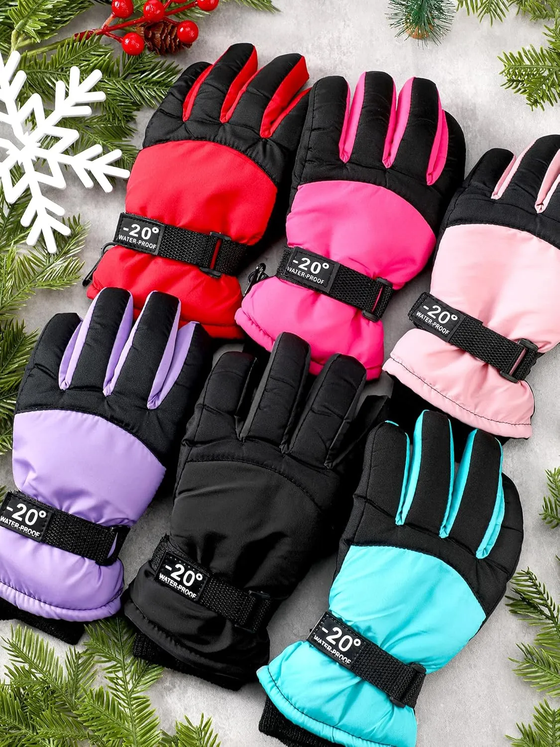 Bencailor 6 Pairs Winter Gloves for Kids Waterproof Boys Snow Ski Gloves Girls Warm Windproof Mittens for Children Outdoor