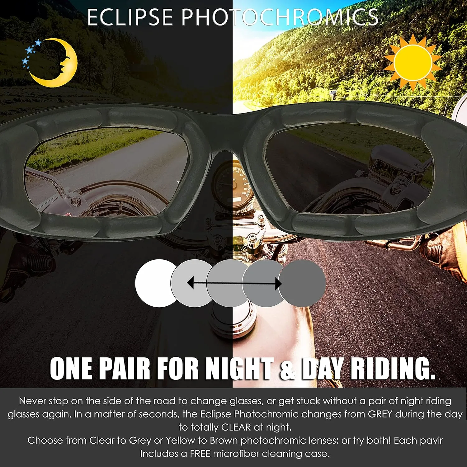 Bikershades Motorcycle Safety Transitional Photochromic Riding Glasses Men Women
