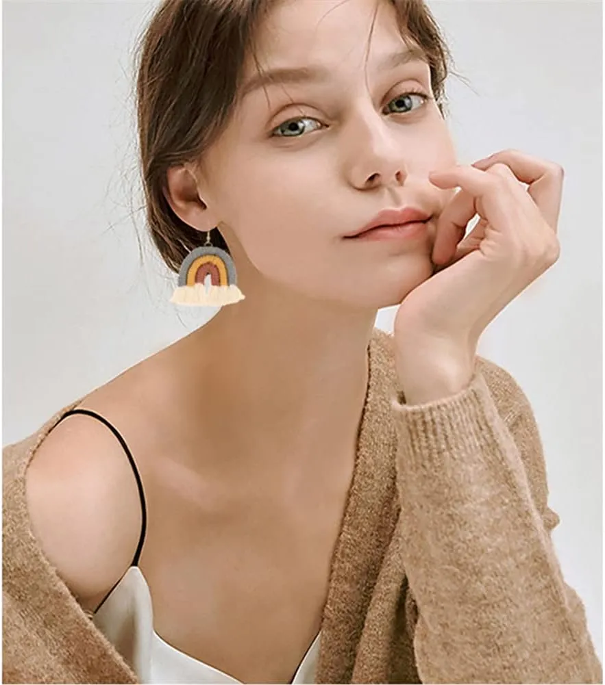 Bohemian Rainbow Layered Tassel Earrings 3 Tier Fringe Statement Dangle Drop Earrings for Women Jewelry Fashion and Valentine Birthday Party Gift