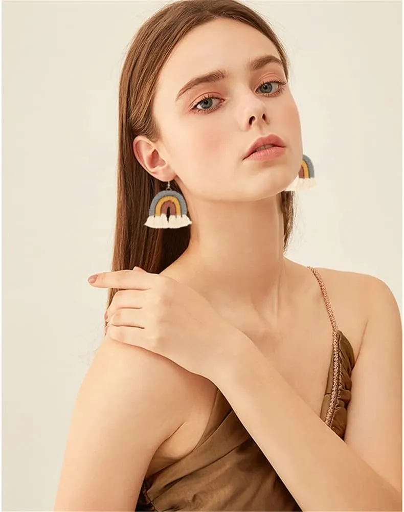 Bohemian Rainbow Layered Tassel Earrings 3 Tier Fringe Statement Dangle Drop Earrings for Women Jewelry Fashion and Valentine Birthday Party Gift