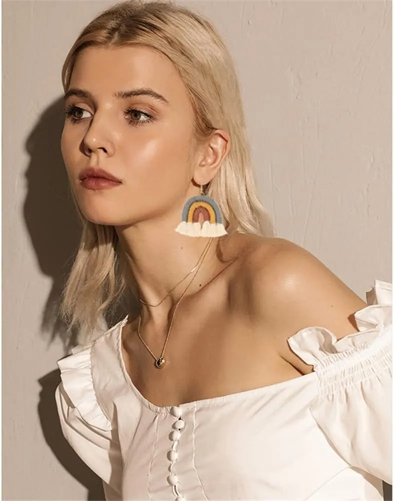 Bohemian Rainbow Layered Tassel Earrings 3 Tier Fringe Statement Dangle Drop Earrings for Women Jewelry Fashion and Valentine Birthday Party Gift