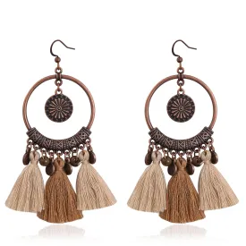 Boho Dangle Earrings for Women Chandelier Earrings Tassel Earrings Dangling India Brown Earring Retro Fall Earrings Bohemian Earrings for Gift