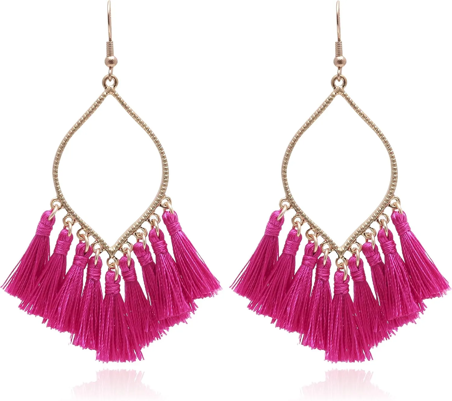 Boho Rhombus Metal Frame with Tassels Dangle Drop Earrings for Women