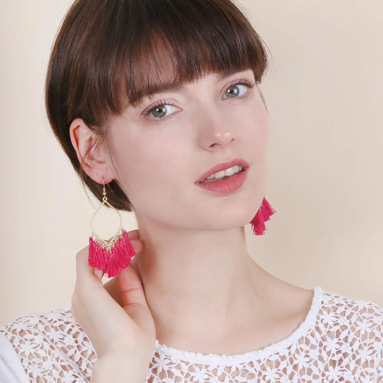 Boho Rhombus Metal Frame with Tassels Dangle Drop Earrings for Women