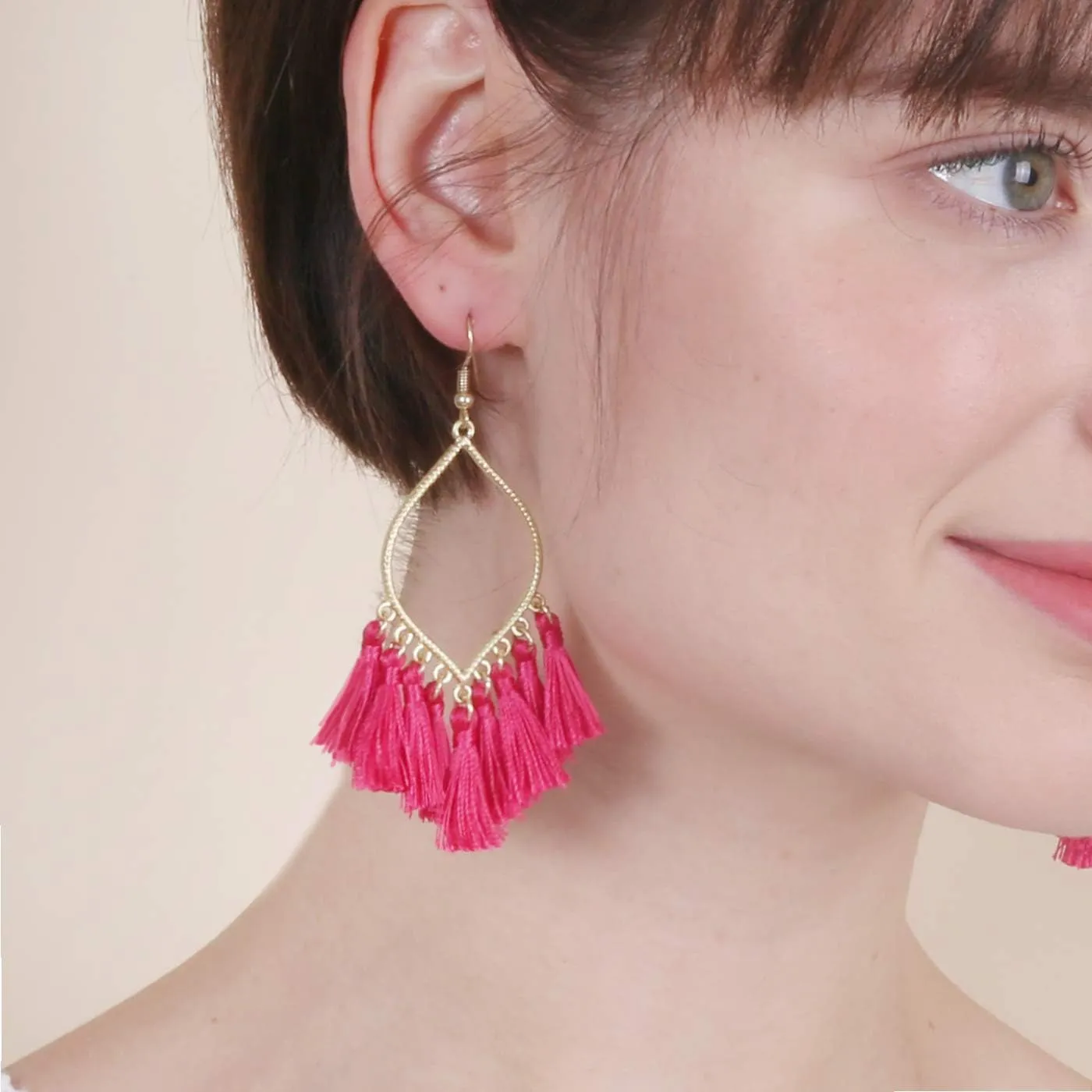 Boho Rhombus Metal Frame with Tassels Dangle Drop Earrings for Women