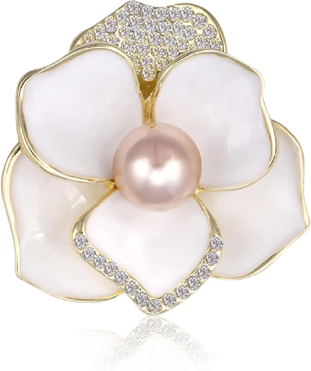 Brooches for Women White Pearl Flower- Austrian Rhinestone Brooch Jewelry - Ladies Wedding Bouquet Brooches Pin for Birthday, Christmas, Anniversary