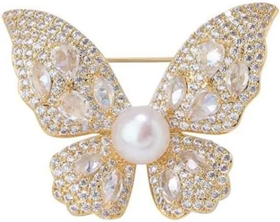 Butterfly Crystal Rhinestone Brooch Pin for Women Colorful Glitter Pearl Bead Lapel Pins Hats Clothes Dress Accessories Jewelry