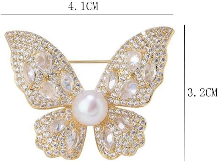 Butterfly Crystal Rhinestone Brooch Pin for Women Colorful Glitter Pearl Bead Lapel Pins Hats Clothes Dress Accessories Jewelry
