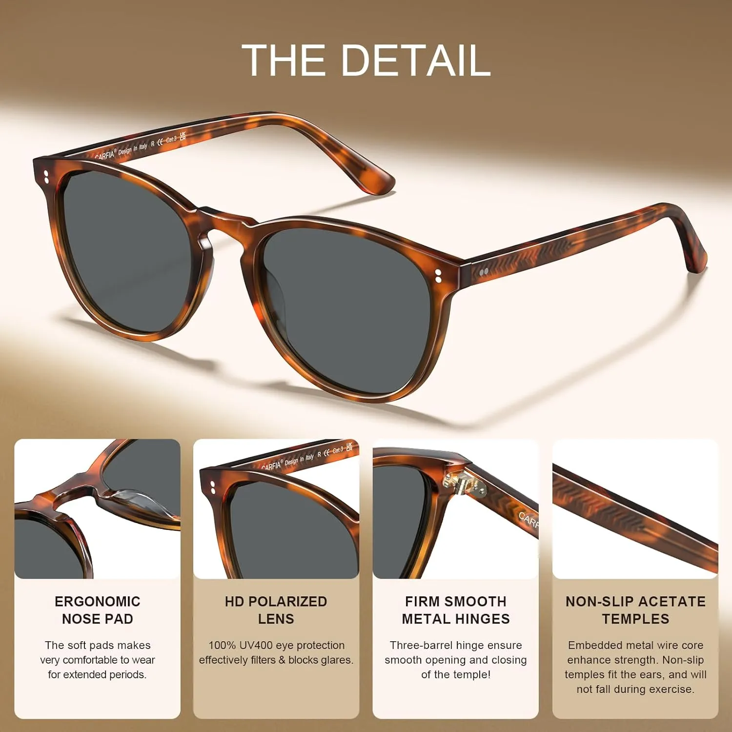 CARFIA Acetate Polarized Sunglasses for Men Trendy Retro Sun Glasses CA2307