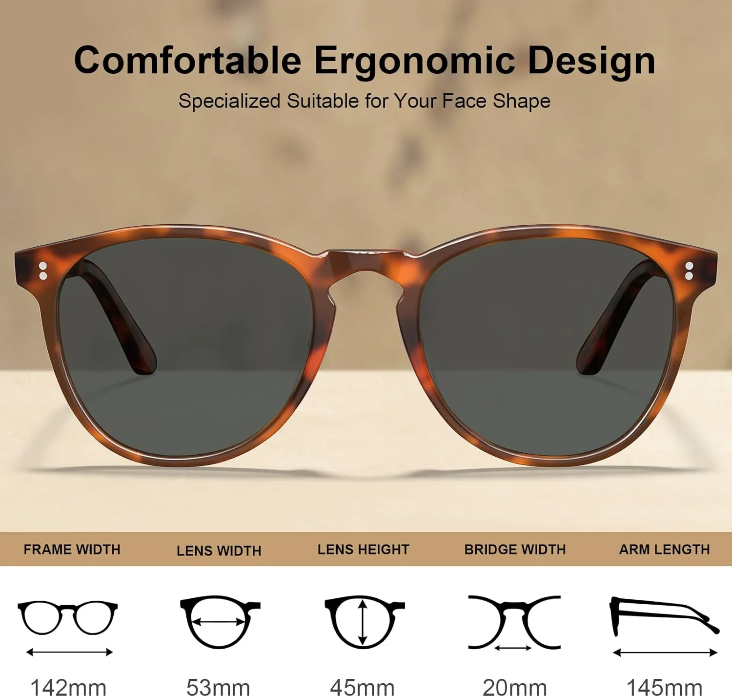 CARFIA Acetate Polarized Sunglasses for Men Trendy Retro Sun Glasses CA2307