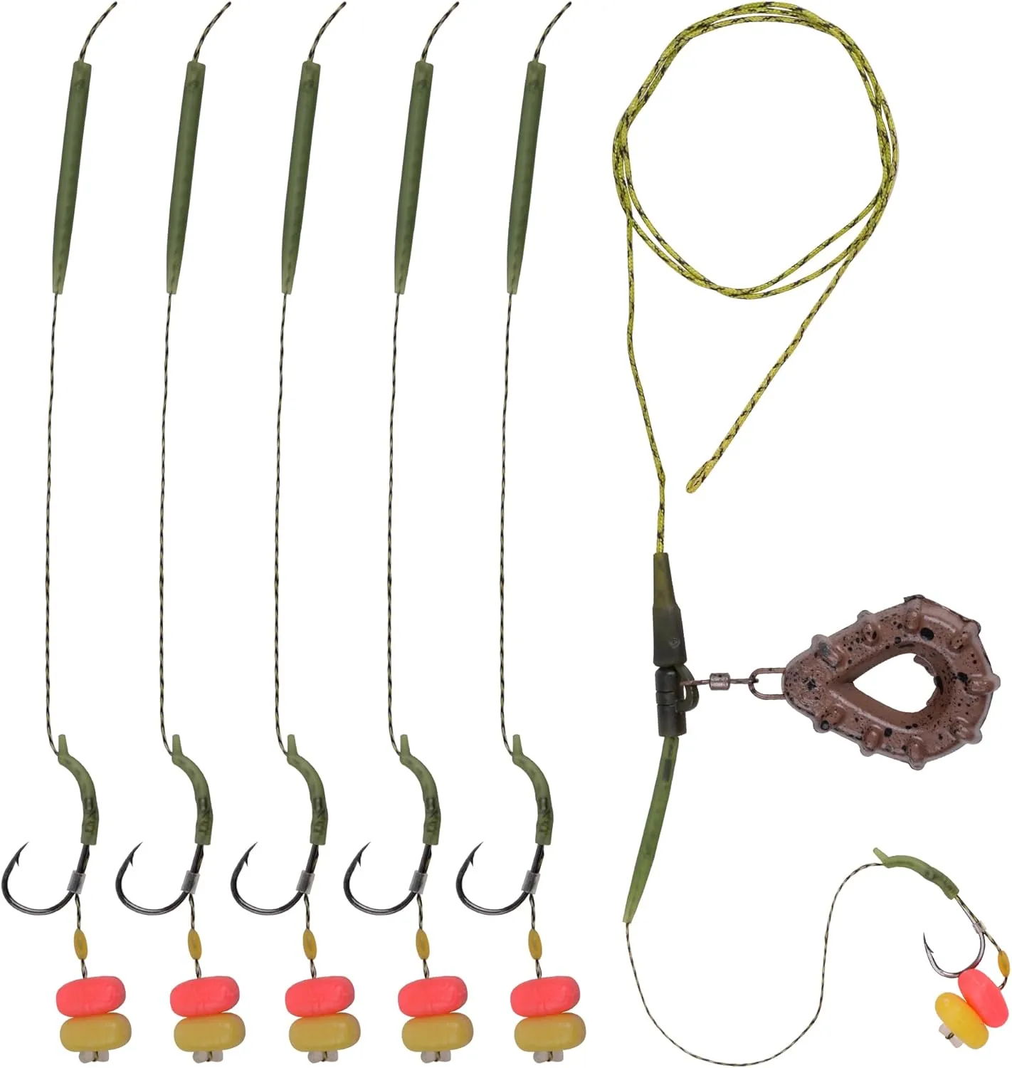 Carp Fishing Rig Set Carp Hair Rig Fishing Accessories with Weight Sinker Quick Change Rolling Swivel Sleeves Carp Hook Corn Bait Carp Tackle Rig
