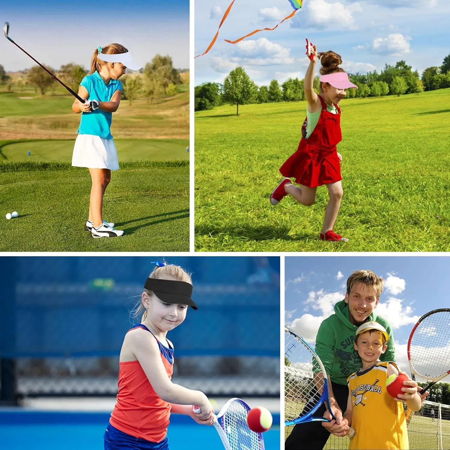 Century Star UPF 50  Kids Visor Sun Hat Adjustable Girls High Ponytail Tennis Hat Sports Boys Running Golf Visor Cap