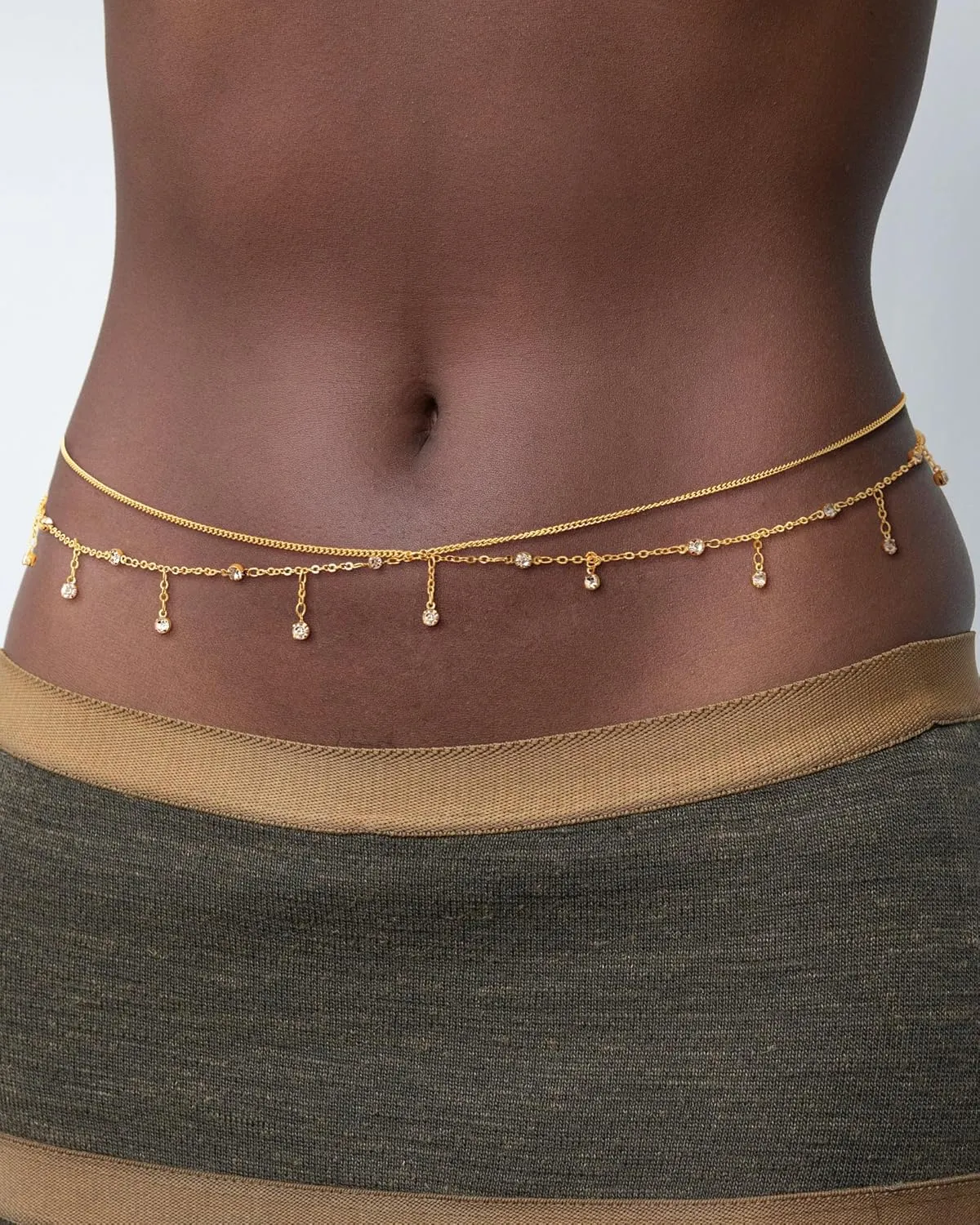 CHESKY Gold Waist Chain, 14K Gold Plated Belly Chain Adjustable Waterproof Body Chain Sexy Bikini Waist Beads for Women Satellite Beads Diamond Pearl Coin Chain Dainty Body Chain Jewelry for Women