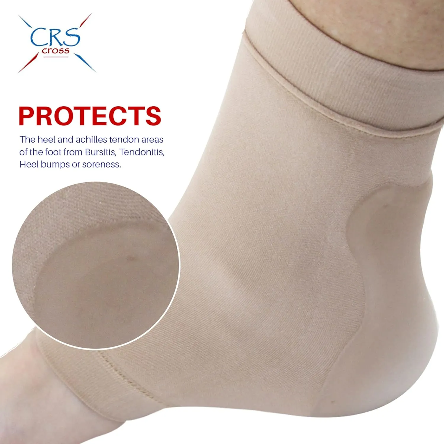 CRS Cross Achilles Heel Gel Sleeves. 1 Pair of Premium Padded Compression Gel Sleeve Socks for Cushion and Protection of Haglunds Bump, Achilles Tendonitis, and Bursitis
