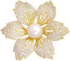 Crystal Pearl Flower Brooch Bauhinia Rhinestone Lapel Pin Vintage Elegant Collar Pin Floral Pearl Badge Pin Women's Banquet Crystal Pin Clothing Accessory Jewelry Gift