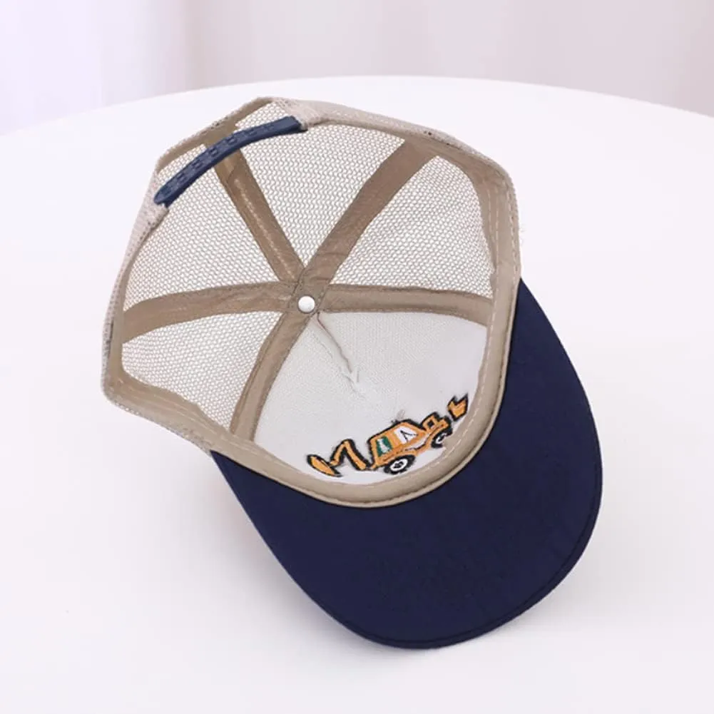 Cute Embroidery Excavator Kids Baseball Cap Adjustable Cotton Washed Vintage Cowboy Hat for Boys Girls Age 2-8