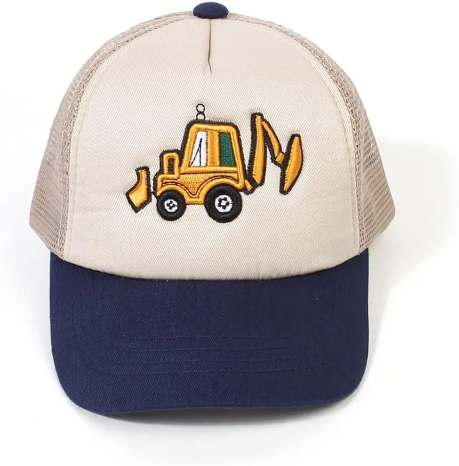 Cute Embroidery Excavator Kids Baseball Cap Adjustable Cotton Washed Vintage Cowboy Hat for Boys Girls Age 2-8