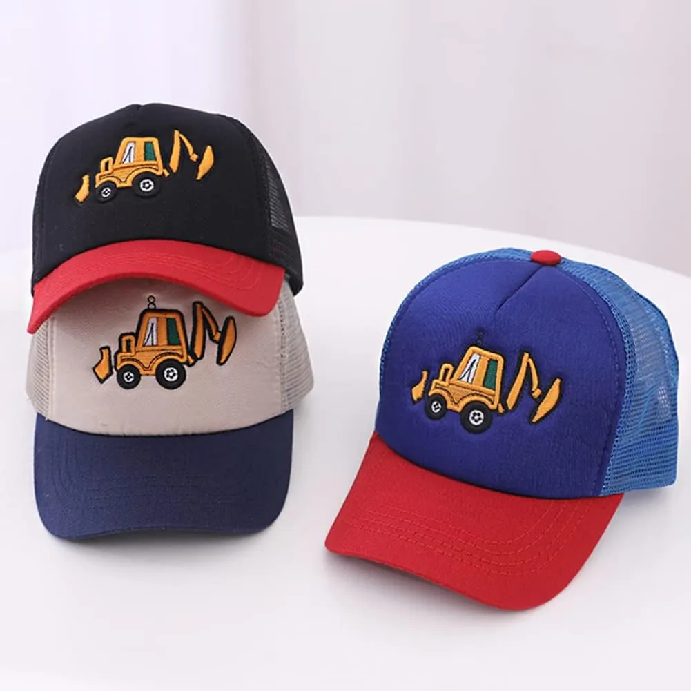 Cute Embroidery Excavator Kids Baseball Cap Adjustable Cotton Washed Vintage Cowboy Hat for Boys Girls Age 2-8
