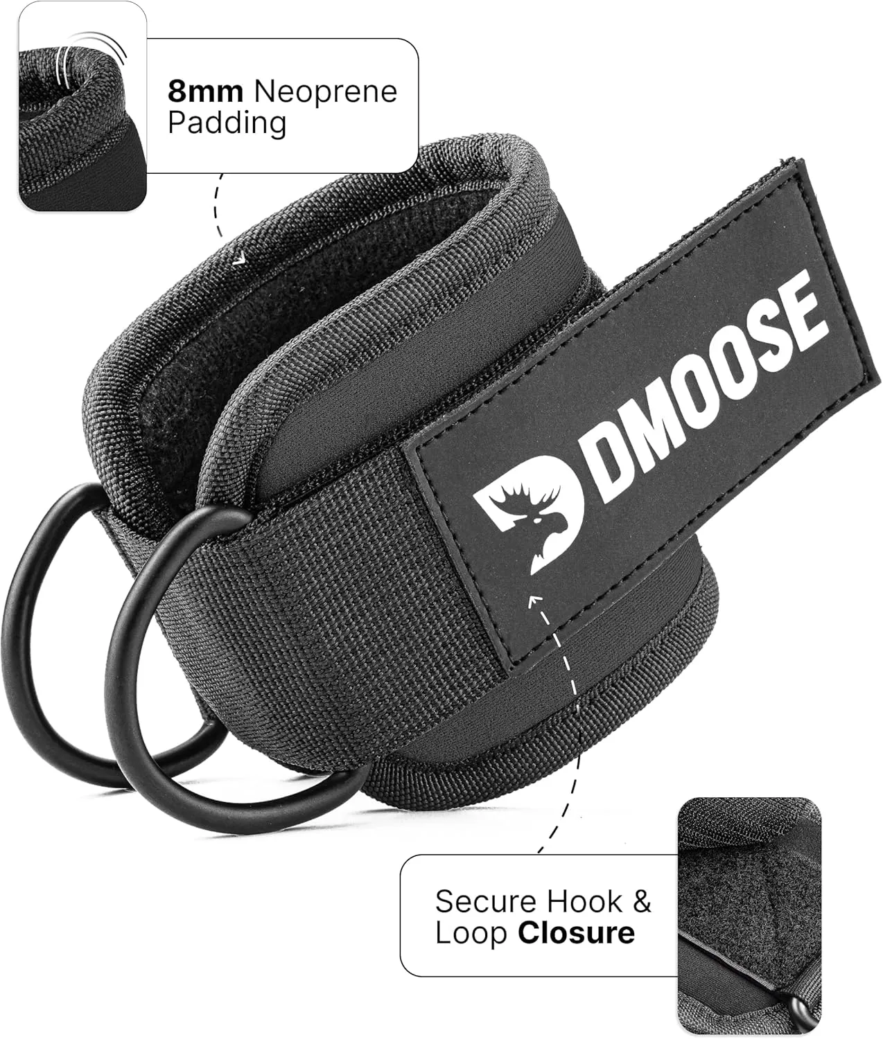 DMoose Fitness Ankle Straps for Cable Machines - One Size Fit with Premium Padding, Glute Kickback Ankle Strap for Women & Men, Cable Attachments for Gym, Booty Workouts, Leg Extension & Hip Abductors