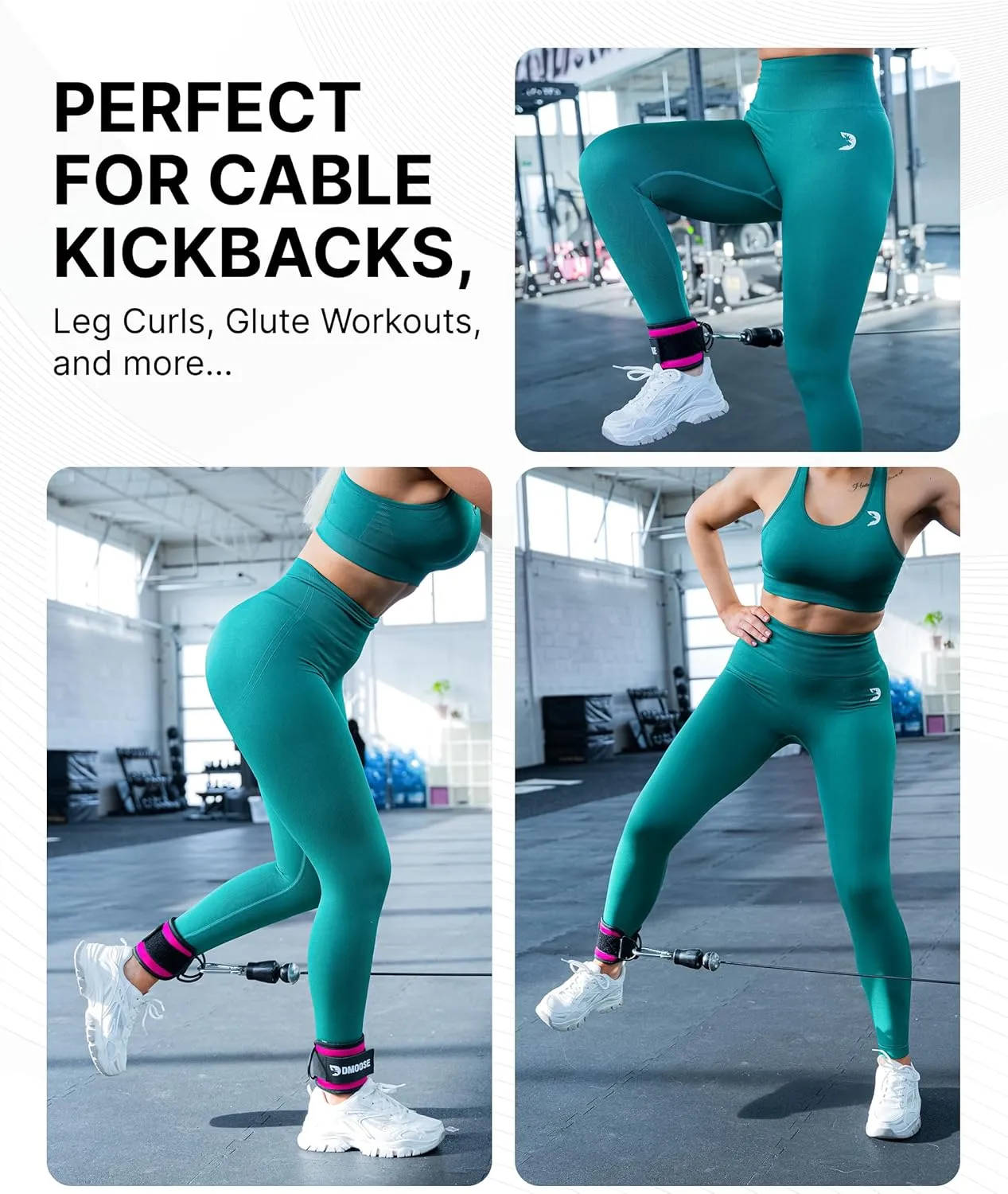 DMoose Fitness Ankle Straps for Cable Machines - One Size Fit with Premium Padding, Glute Kickback Ankle Strap for Women & Men, Cable Attachments for Gym, Booty Workouts, Leg Extension & Hip Abductors
