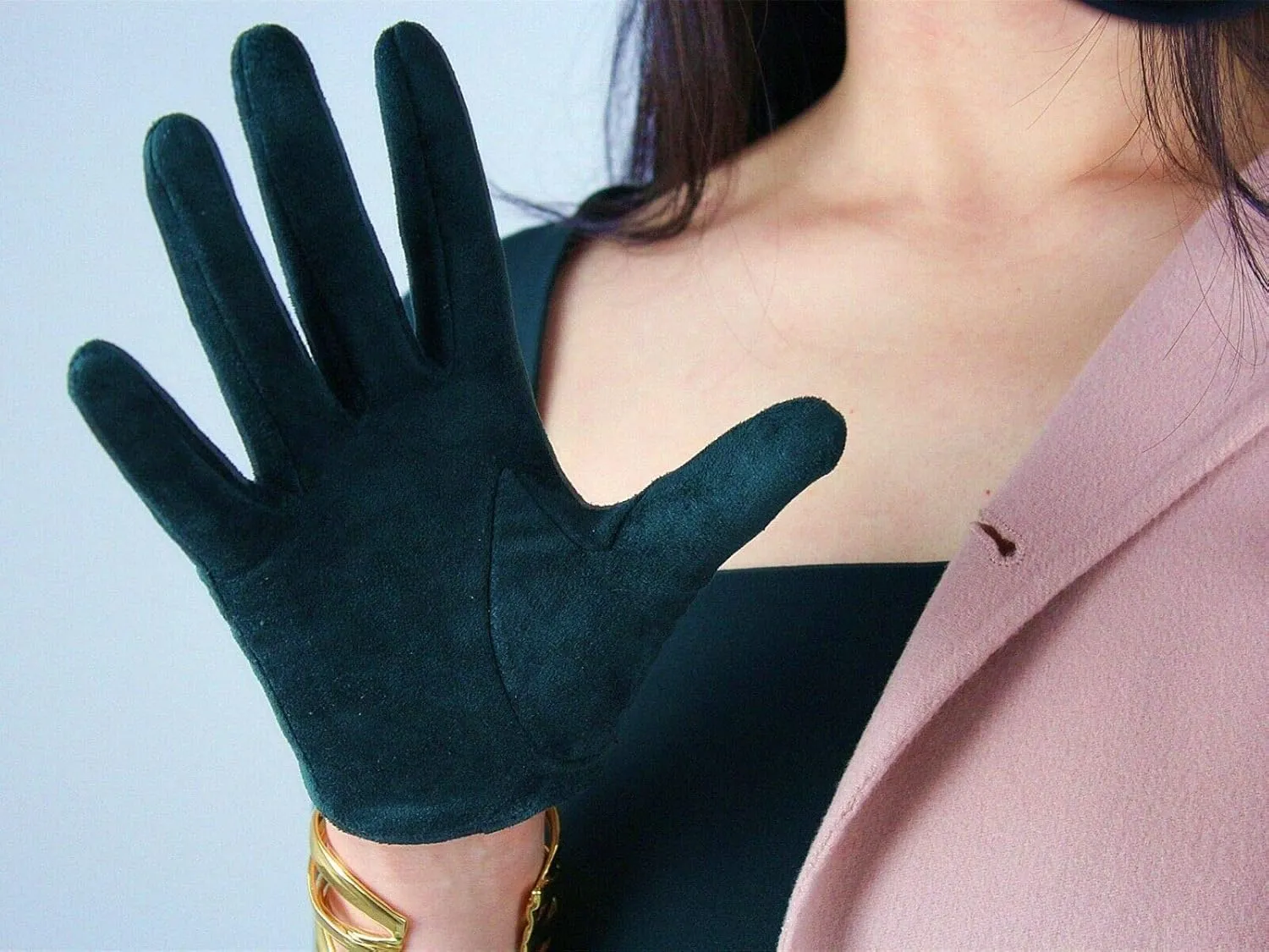 DooWay Short Suede Gloves Women Stretch Winter Warm Dress Gloves