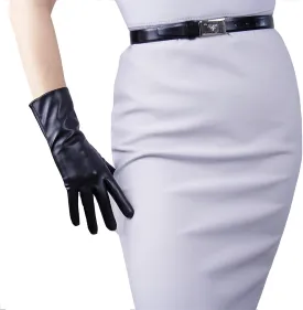 DooWay Women's Sexy Leather Gloves 28cm Middle Length Over Wrist Faux Leather Unlined for Cosplay Dressy Driving