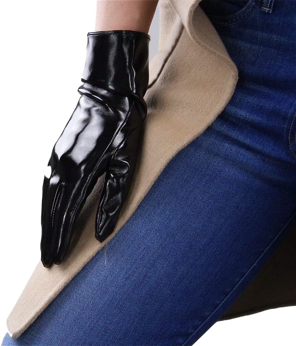 DooWay Women's Sexy Leather Gloves 28cm Middle Length Over Wrist Faux Leather Unlined for Cosplay Dressy Driving