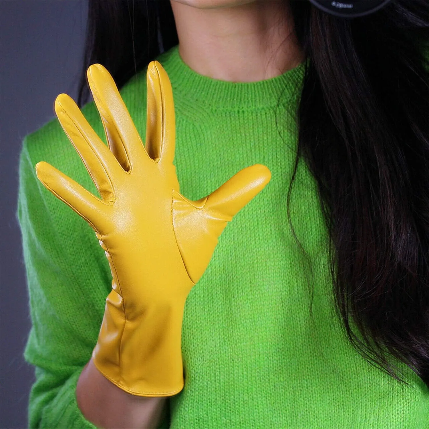 DooWay Women's Sexy Leather Gloves 28cm Middle Length Over Wrist Faux Leather Unlined for Cosplay Dressy Driving