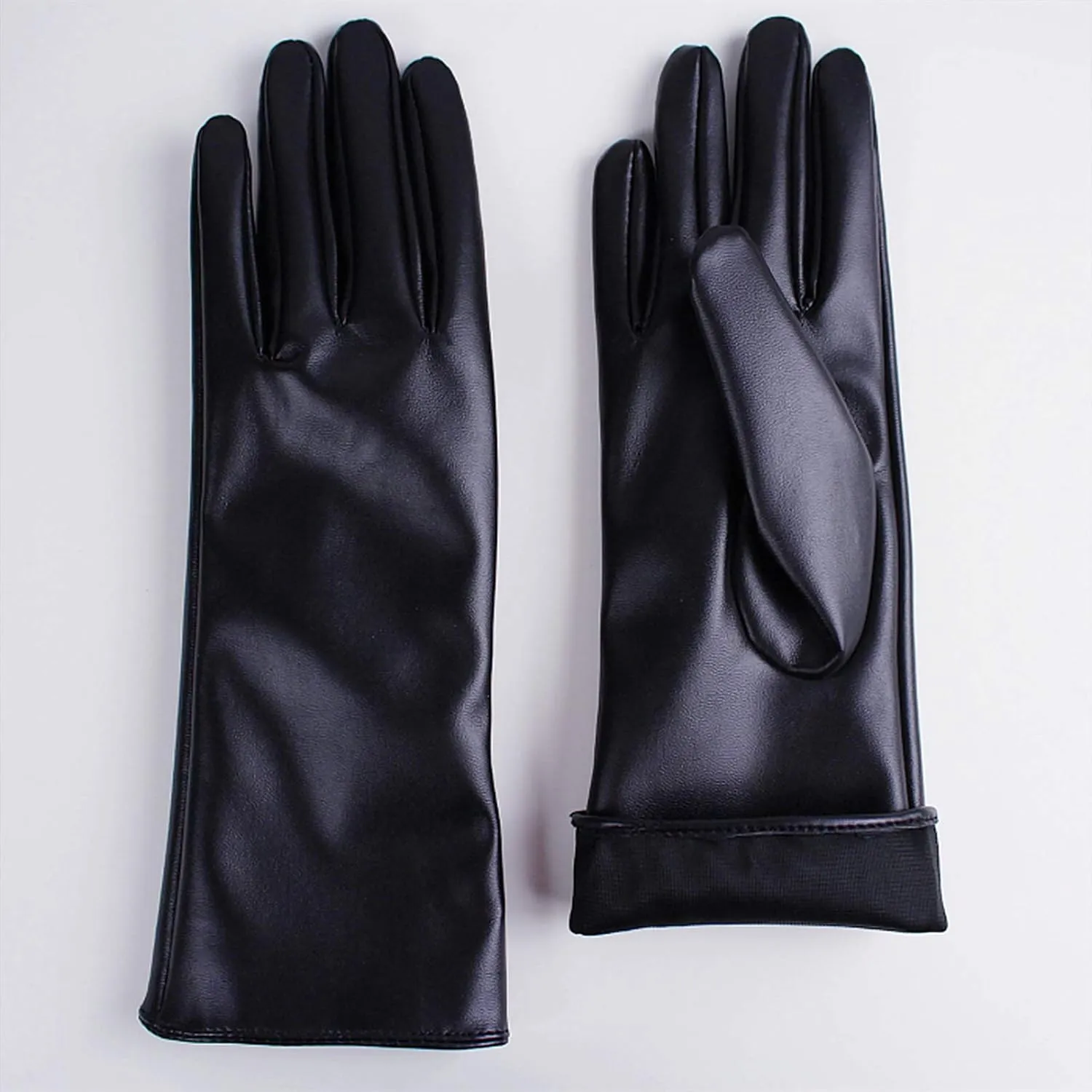 DooWay Women's Sexy Leather Gloves 28cm Middle Length Over Wrist Faux Leather Unlined for Cosplay Dressy Driving