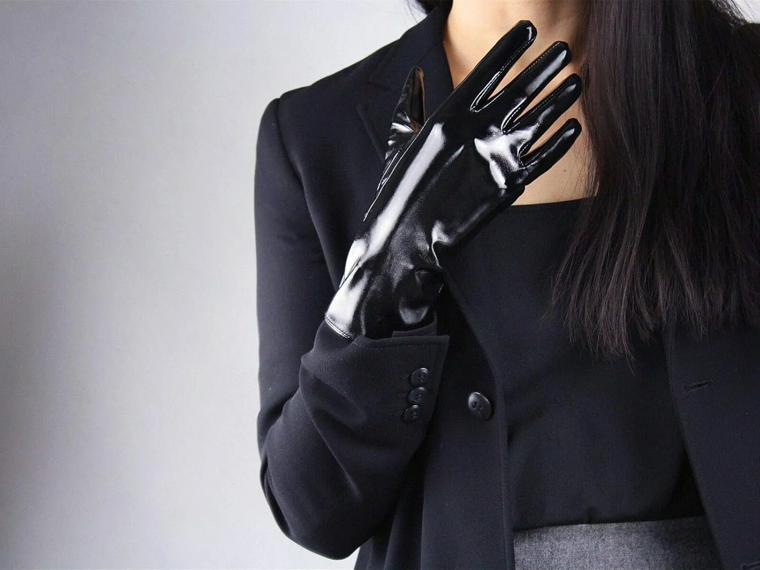 DooWay Women's Sexy Leather Gloves 28cm Middle Length Over Wrist Faux Leather Unlined for Cosplay Dressy Driving