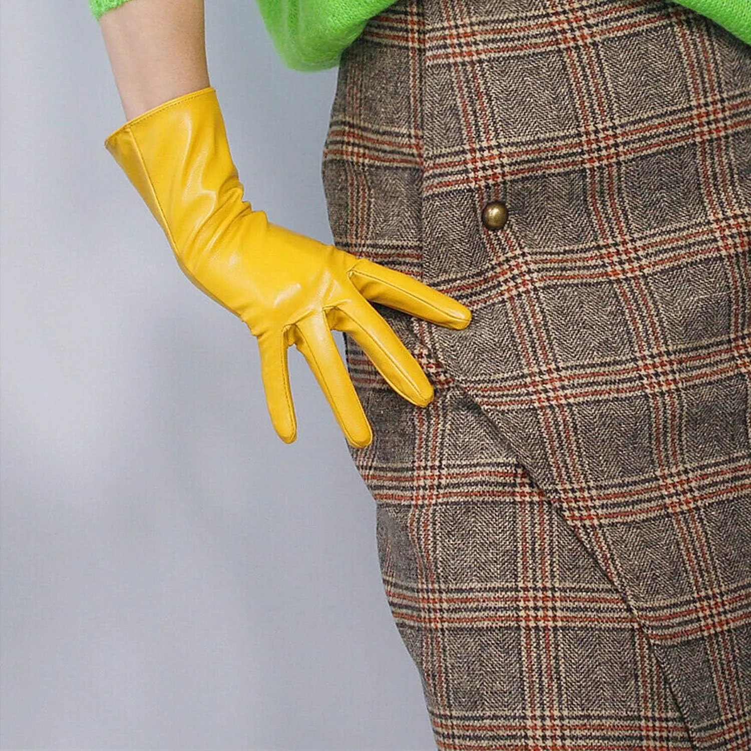 DooWay Women's Sexy Leather Gloves 28cm Middle Length Over Wrist Faux Leather Unlined for Cosplay Dressy Driving