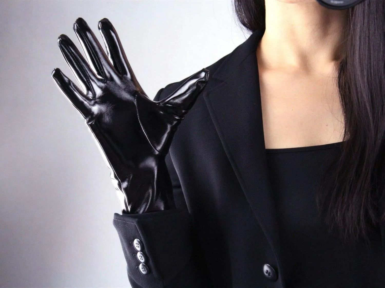 DooWay Women's Sexy Leather Gloves 28cm Middle Length Over Wrist Faux Leather Unlined for Cosplay Dressy Driving