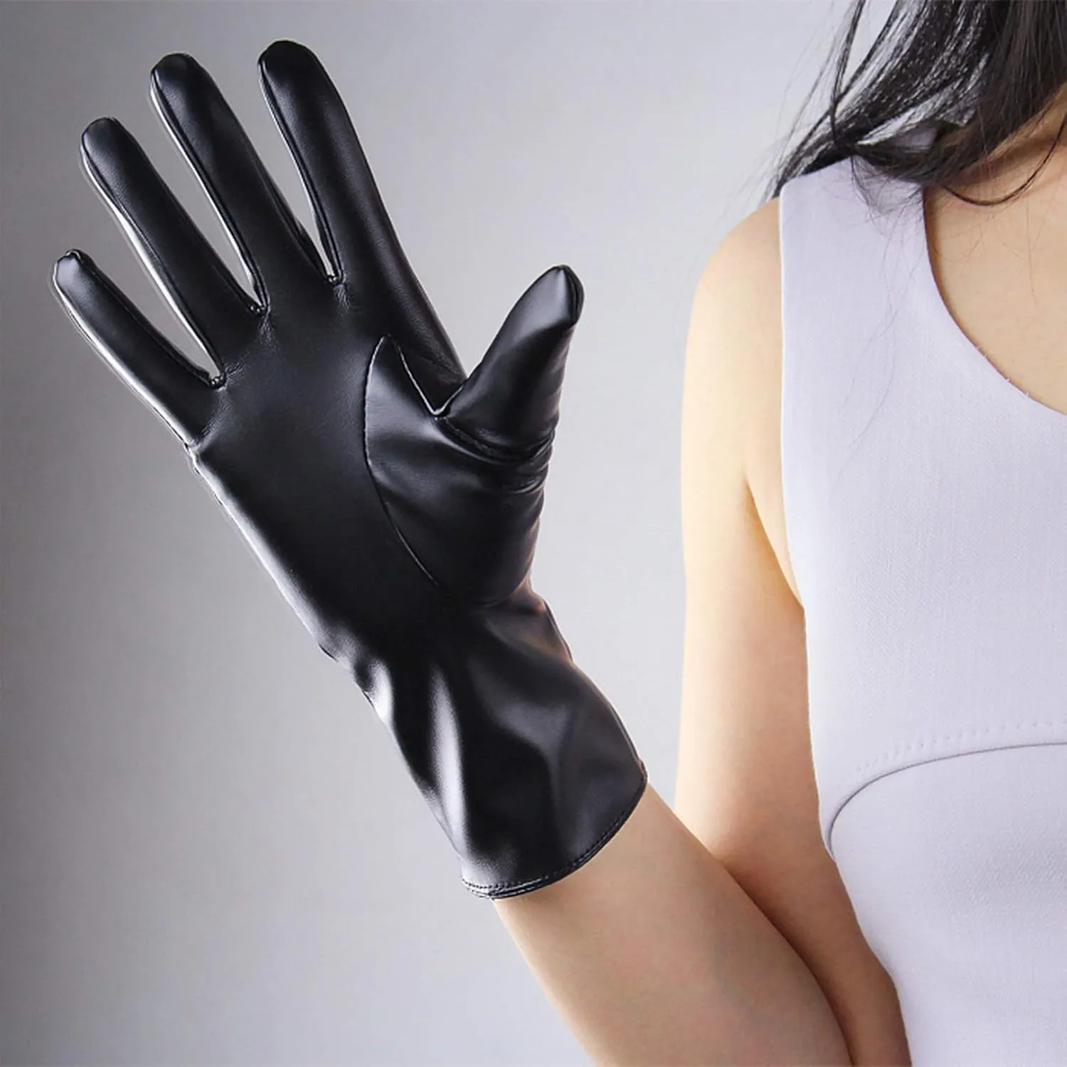 DooWay Women's Sexy Leather Gloves 28cm Middle Length Over Wrist Faux Leather Unlined for Cosplay Dressy Driving