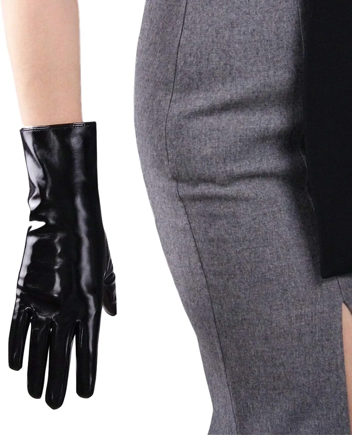DooWay Women's Sexy Leather Gloves 28cm Middle Length Over Wrist Faux Leather Unlined for Cosplay Dressy Driving