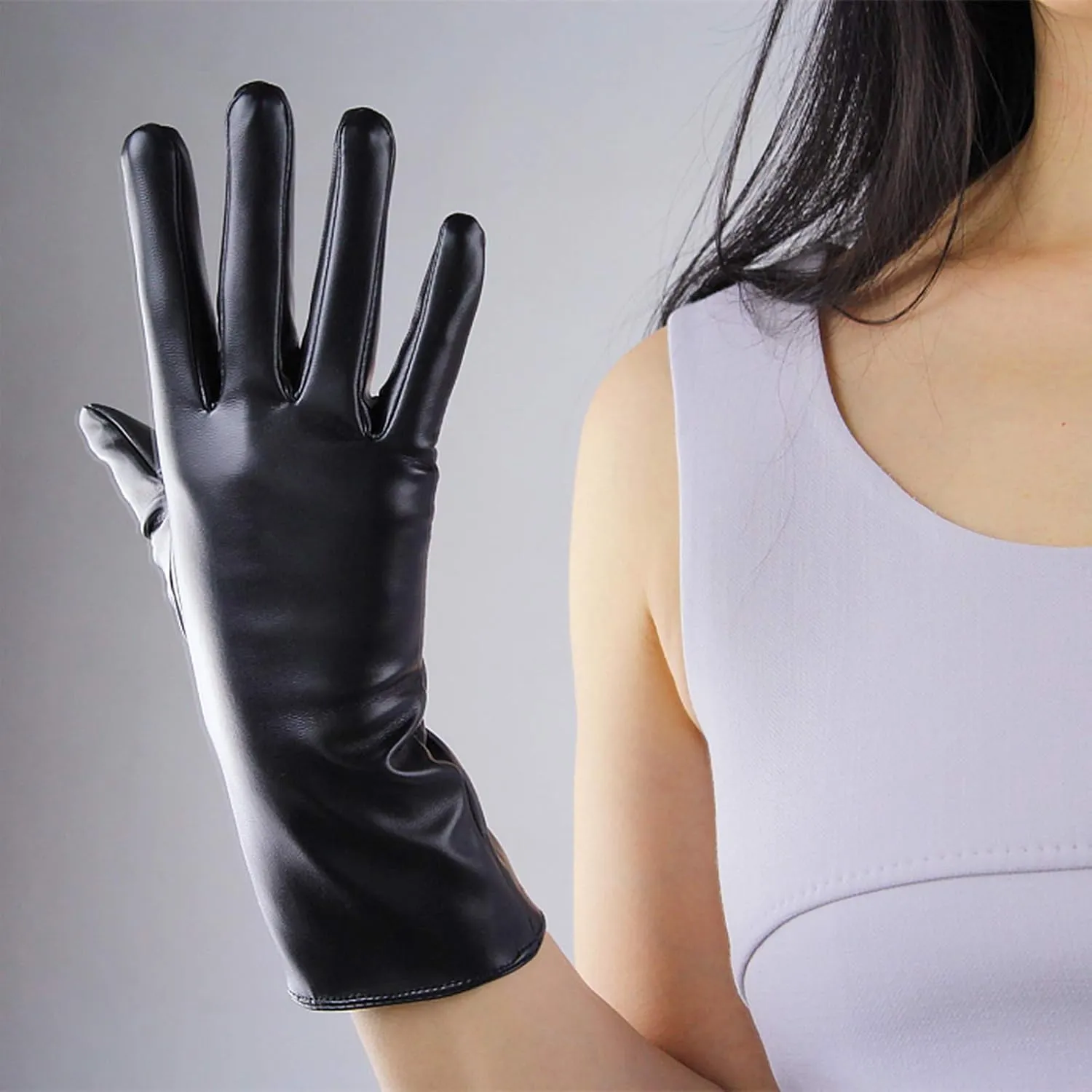 DooWay Women's Sexy Leather Gloves 28cm Middle Length Over Wrist Faux Leather Unlined for Cosplay Dressy Driving