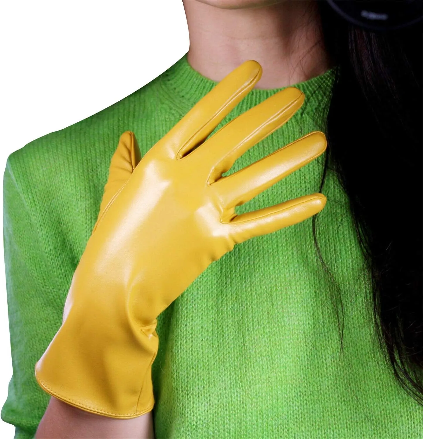 DooWay Women's Sexy Leather Gloves 28cm Middle Length Over Wrist Faux Leather Unlined for Cosplay Dressy Driving