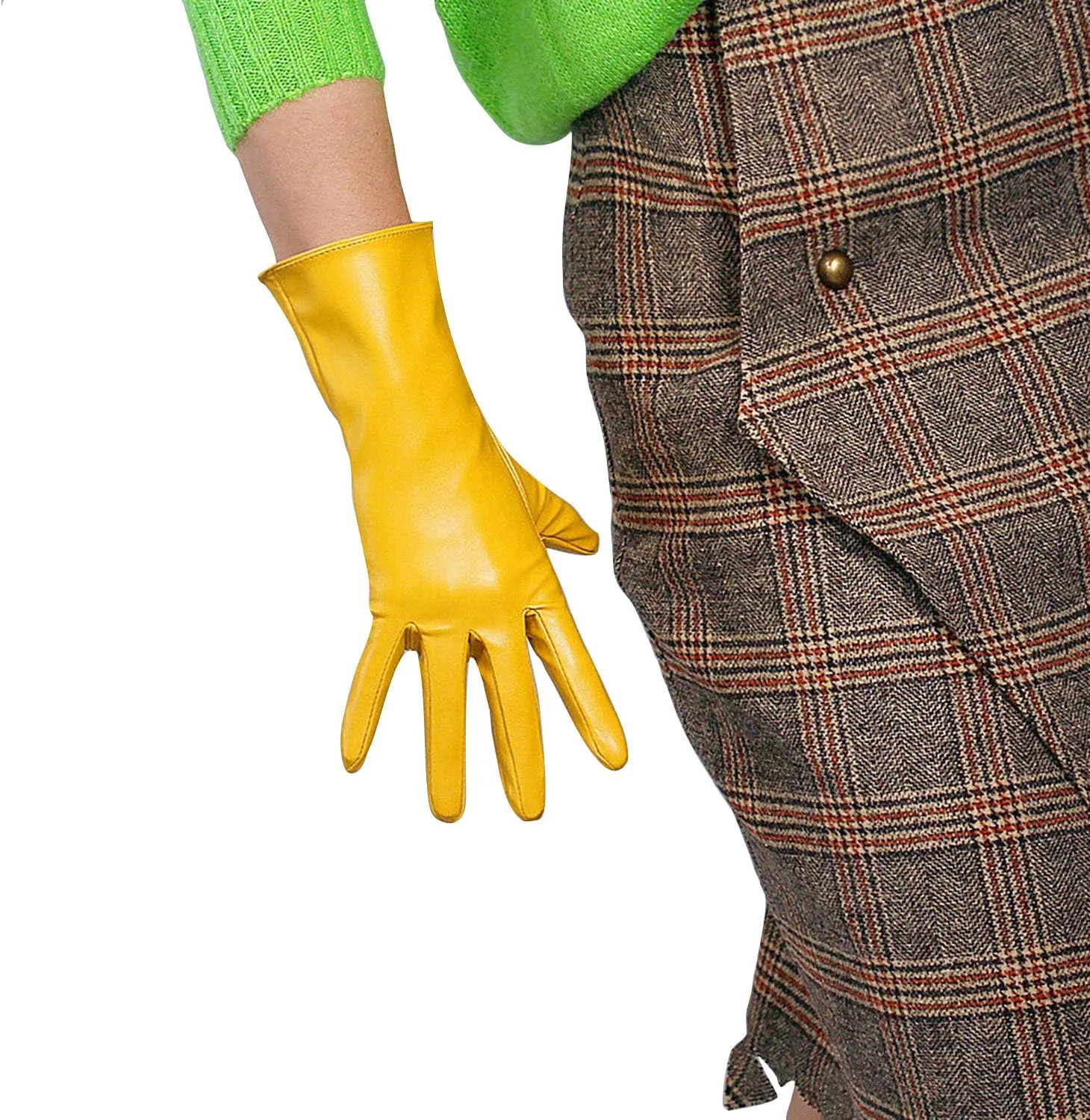 DooWay Women's Sexy Leather Gloves 28cm Middle Length Over Wrist Faux Leather Unlined for Cosplay Dressy Driving