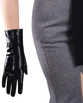DooWay Women's Sexy Leather Gloves 28cm Middle Length Over Wrist Faux Leather Unlined for Cosplay Dressy Driving