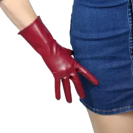 DooWay Women's Sexy Leather Gloves 28cm Middle Length Over Wrist Faux Leather Unlined for Cosplay Dressy Driving