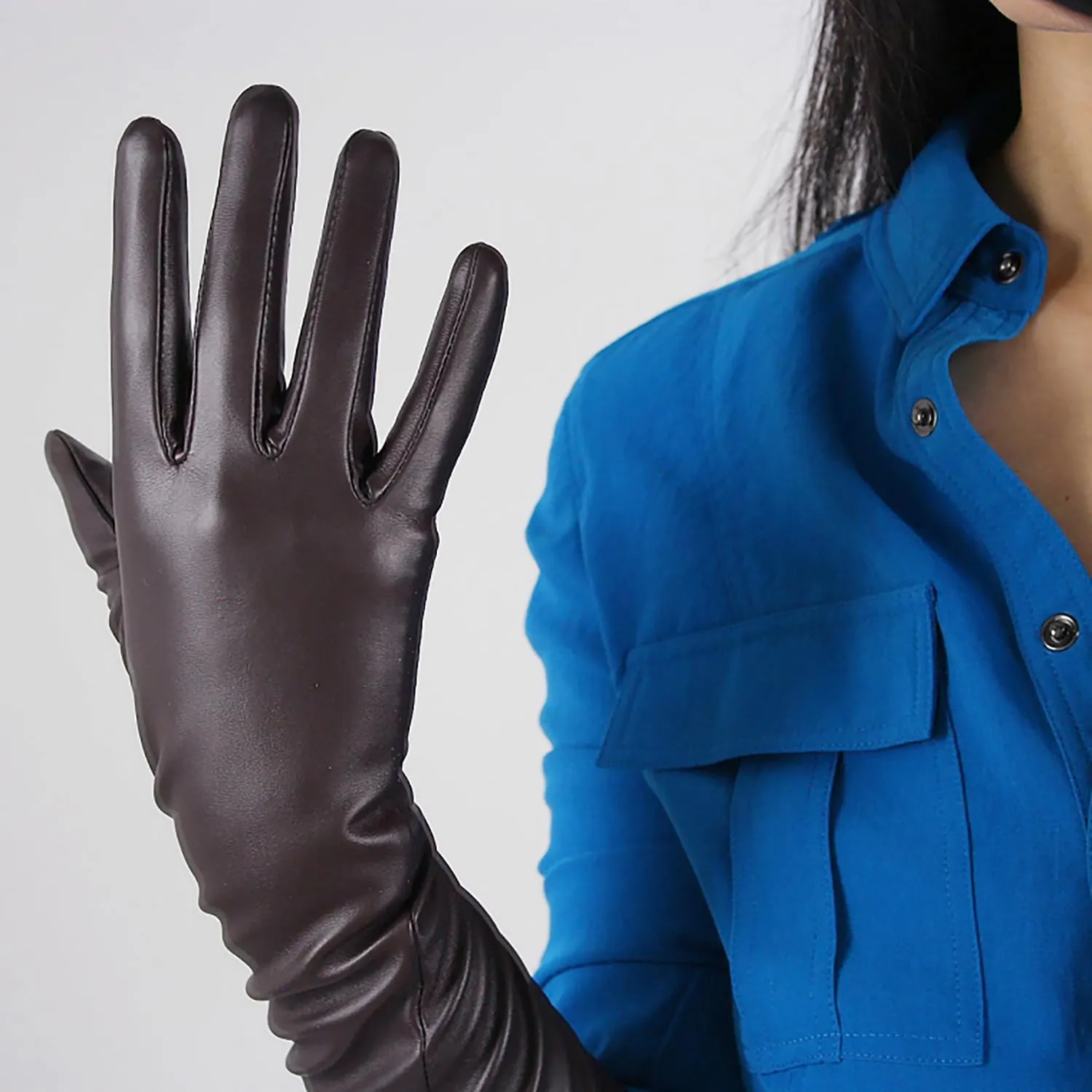 DooWayWomen Long Leather Gloves 16" Elbow Length Faux Lambskin Soft Dress Cocktail Party Gloves