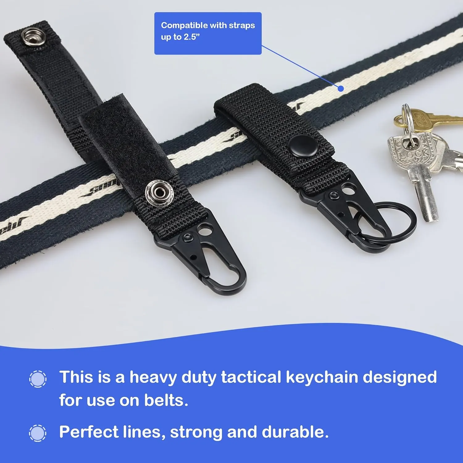Duty Belt Key Chain Keeper Snap Hook Molle Clip Keychain Holder Key Fobs, Tactical Medical Pouch with Rip-Away Hook and Loop