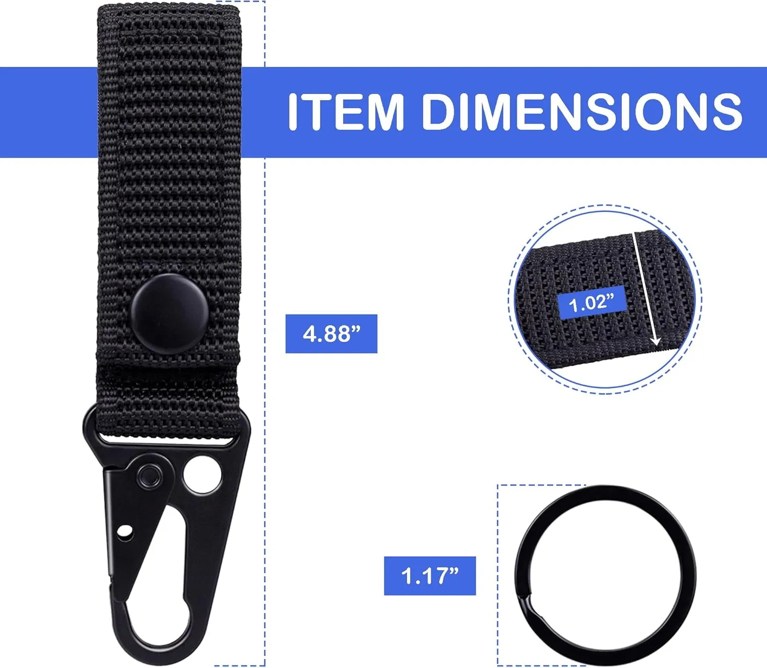Duty Belt Key Chain Keeper Snap Hook Molle Clip Keychain Holder Key Fobs, Tactical Medical Pouch with Rip-Away Hook and Loop