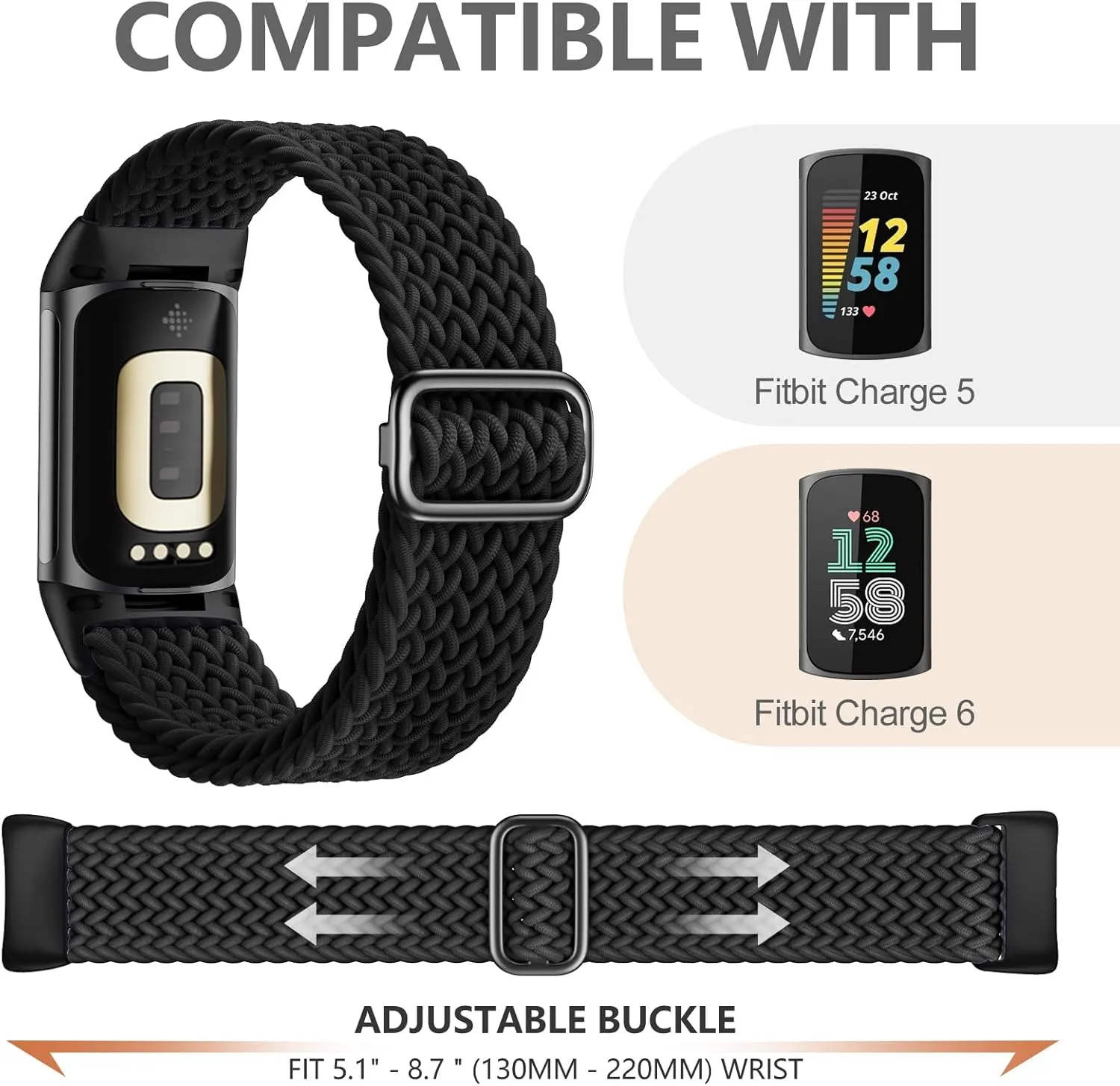 Easuny Compatible Fitbit Charge Bands - Adjustable Elastic Nylon Braided Sport Replacement Wristband for Men Women