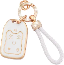 EKALA for GMC Key Fob Cover with Keychain Lanyard, 6 Buttons Soft TPU Keys Shells White Key Fob Cover Compatible with GMC Terrain Yukon Chevy Suburban Tahoe Key Fob Protector(G-M-CC)