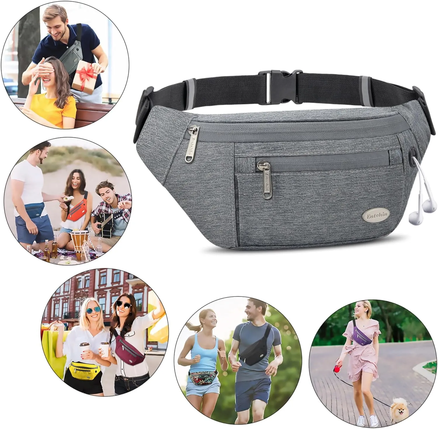 Entchin Fanny Pack for Women Men,Crossbody Belt Bag with 4-Zipper Pockets,Adjustable Waist Bag Pack,One of the Most Popular Travel Essential Gifts for Walking,Traveling,Cycling and Shopping