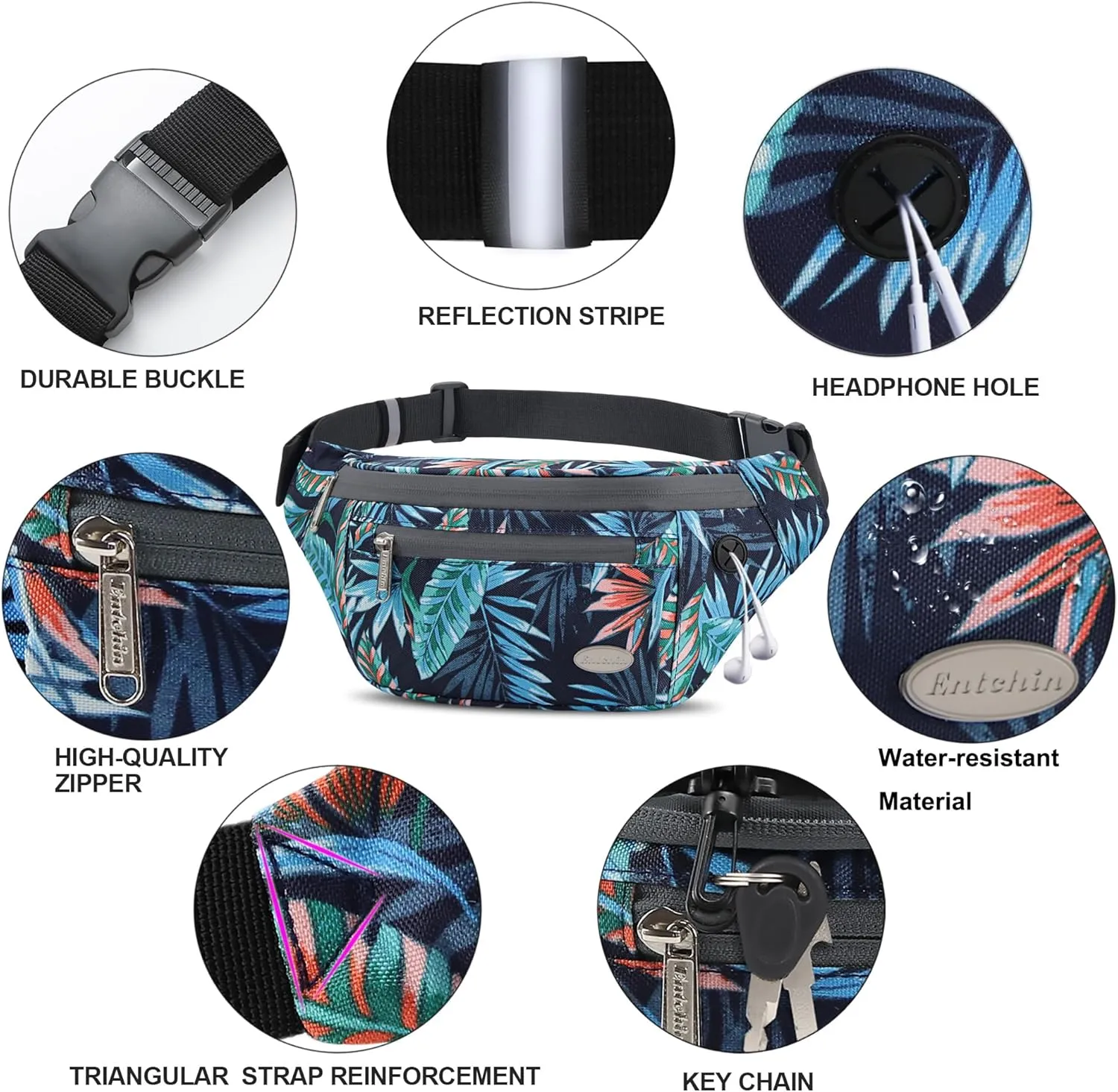 Entchin Fanny Pack for Women Men,Crossbody Belt Bag with 4-Zipper Pockets,Adjustable Waist Bag Pack,One of the Most Popular Travel Essential Gifts for Walking,Traveling,Cycling and Shopping