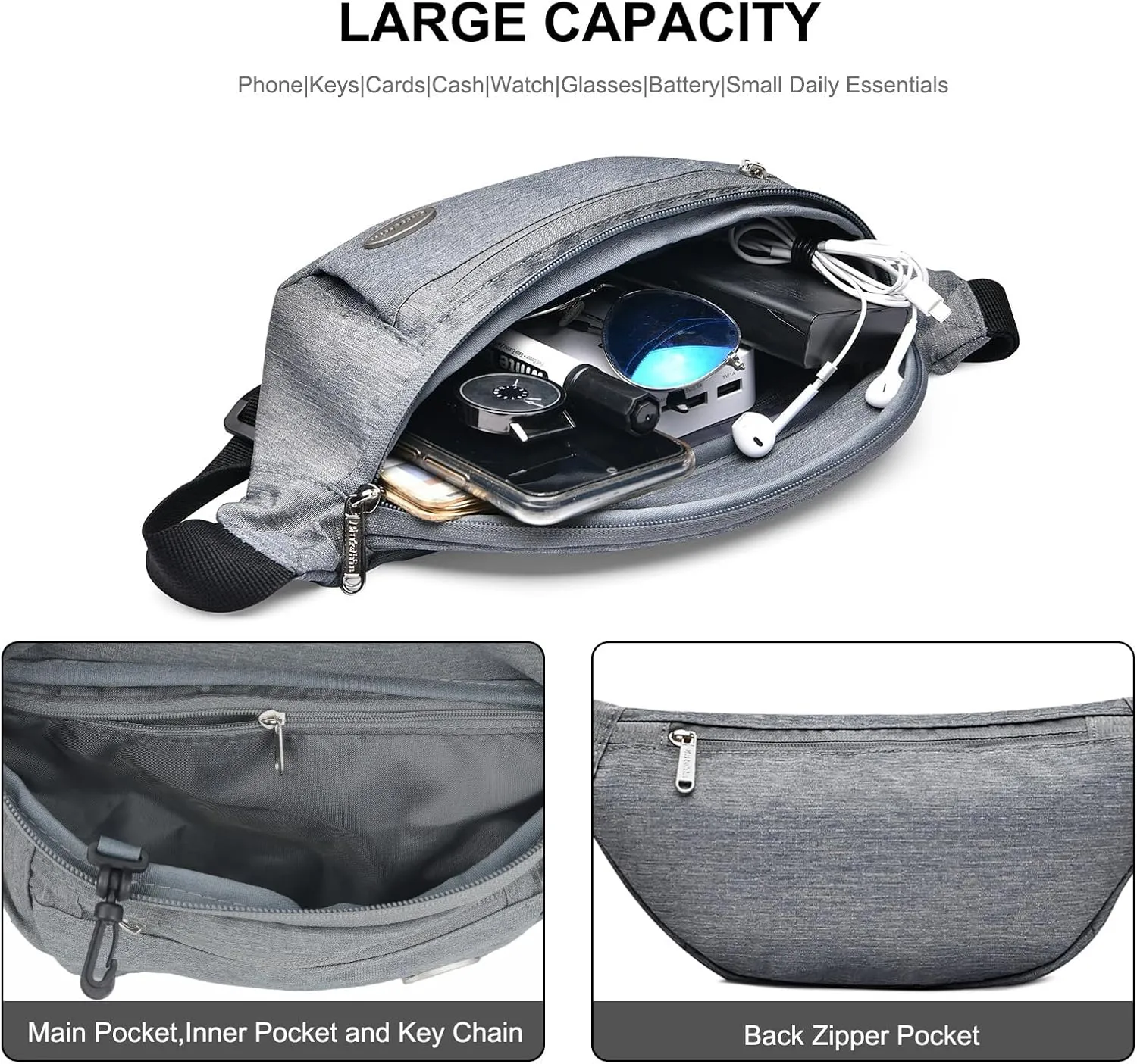 Entchin Fanny Pack for Women Men,Crossbody Belt Bag with 4-Zipper Pockets,Adjustable Waist Bag Pack,One of the Most Popular Travel Essential Gifts for Walking,Traveling,Cycling and Shopping