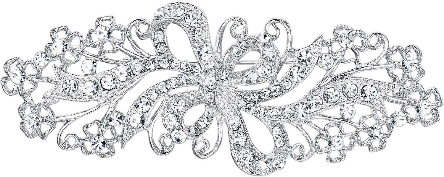 EVER FAITH Wedding Filigree Bowknot Brooch Clear Austrian Crystal for Women