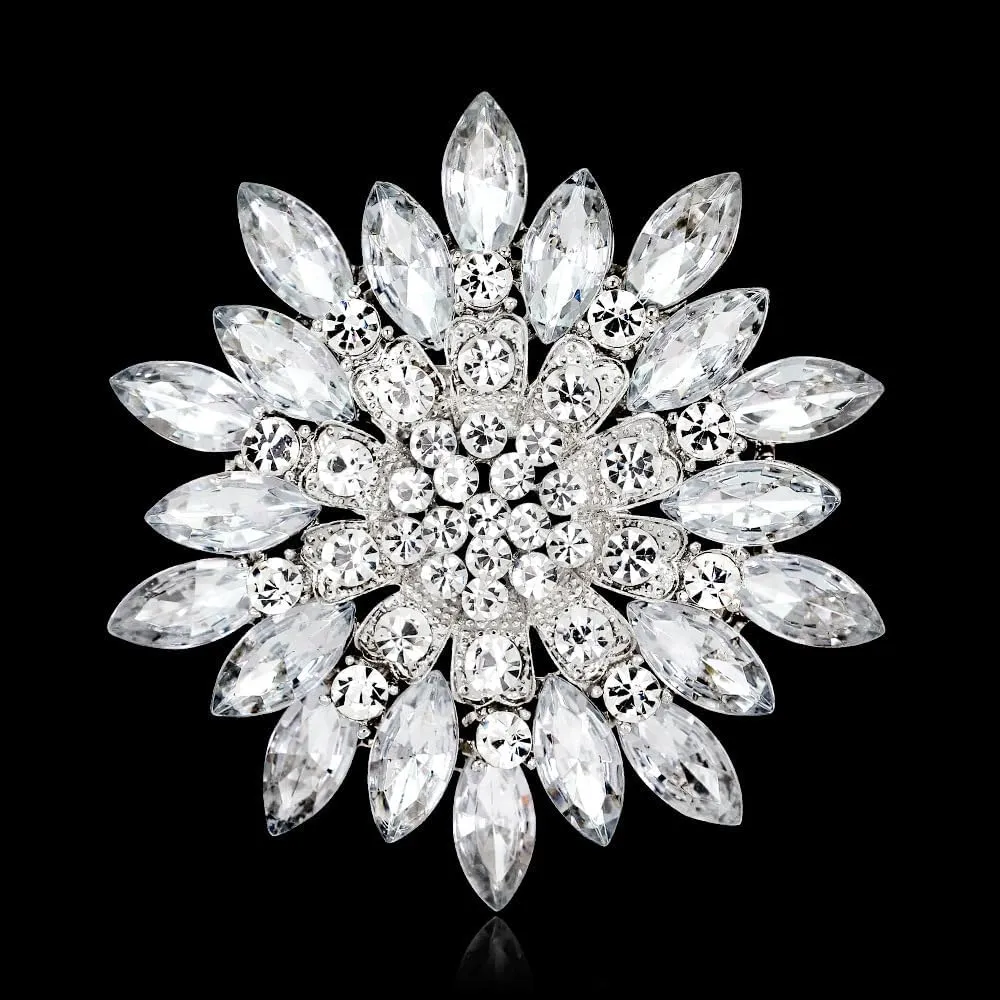 Exquisite Crystal Flower Corsage Bouquet Brooch Pin for Women Girls Rhinestone Floral Lapel Pins Clip Sweater Coat Scarves Dress Suit Badges Brooches Pins Fashion Jewelry Gifts Wedding