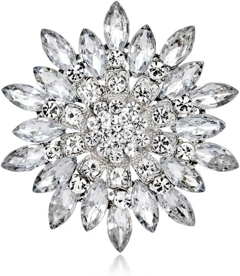 Exquisite Crystal Flower Corsage Bouquet Brooch Pin for Women Girls Rhinestone Floral Lapel Pins Clip Sweater Coat Scarves Dress Suit Badges Brooches Pins Fashion Jewelry Gifts Wedding